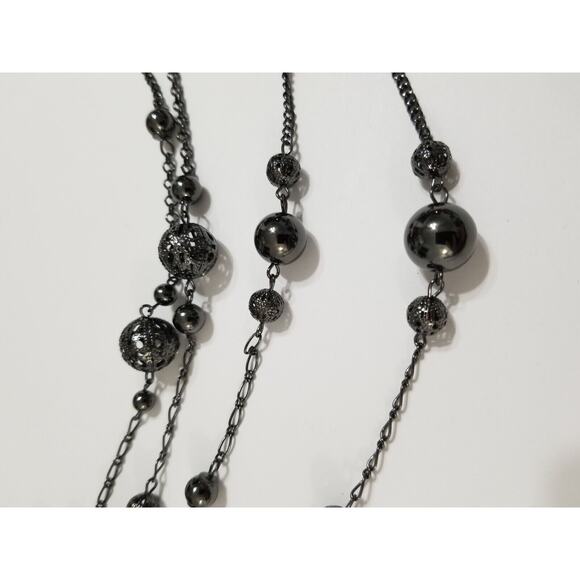 sixty inch black chain and metal beaded necklace n316* - Picture 10 of 12